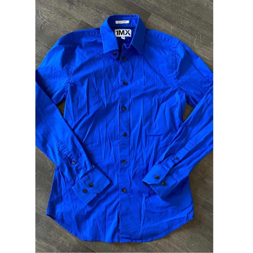 Express Men Blue Extra Slim Fit Long Sleeve Dress Shirt Size Small 14-14.5"